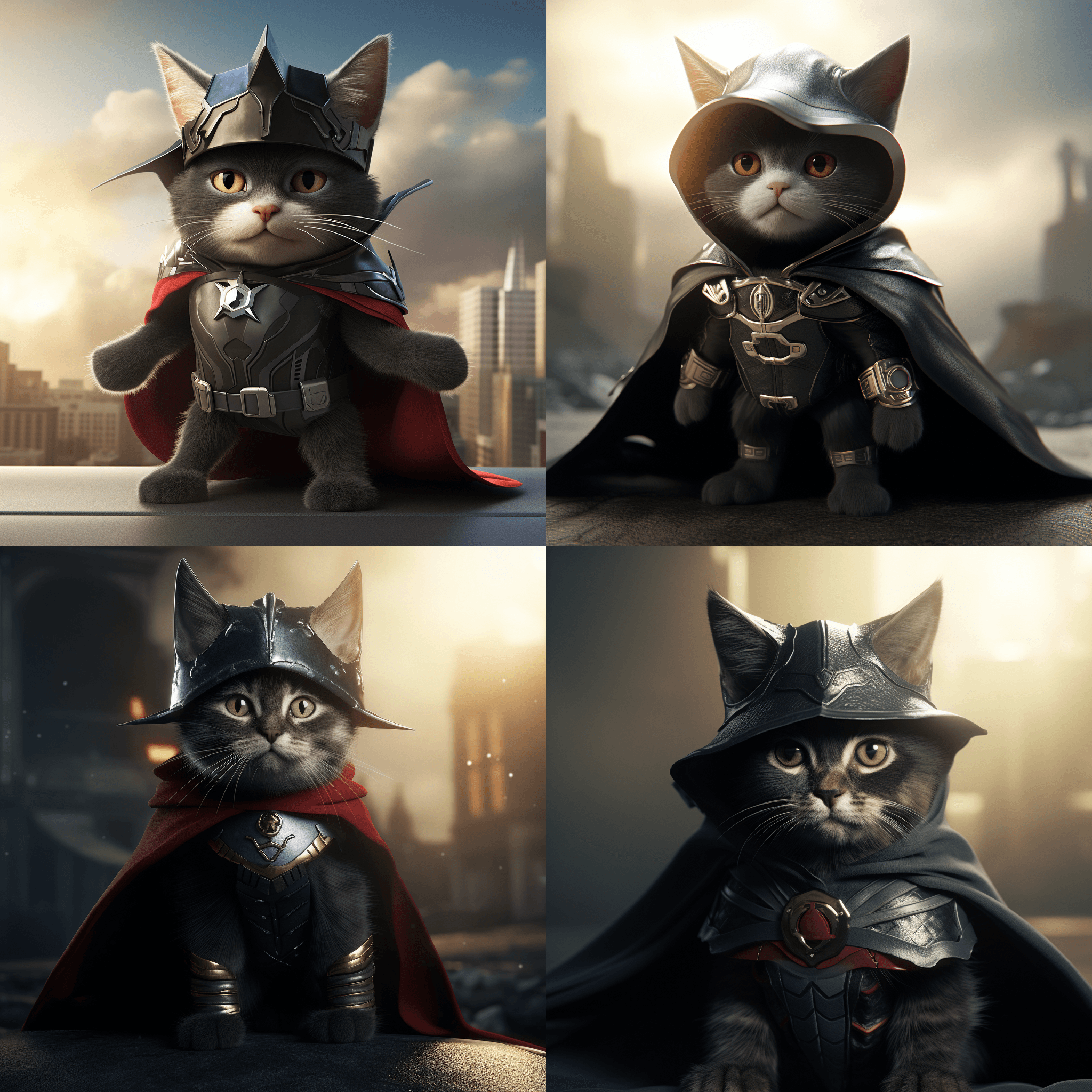 A superhero cat donning a caped crusader's hat, ready to save the day
