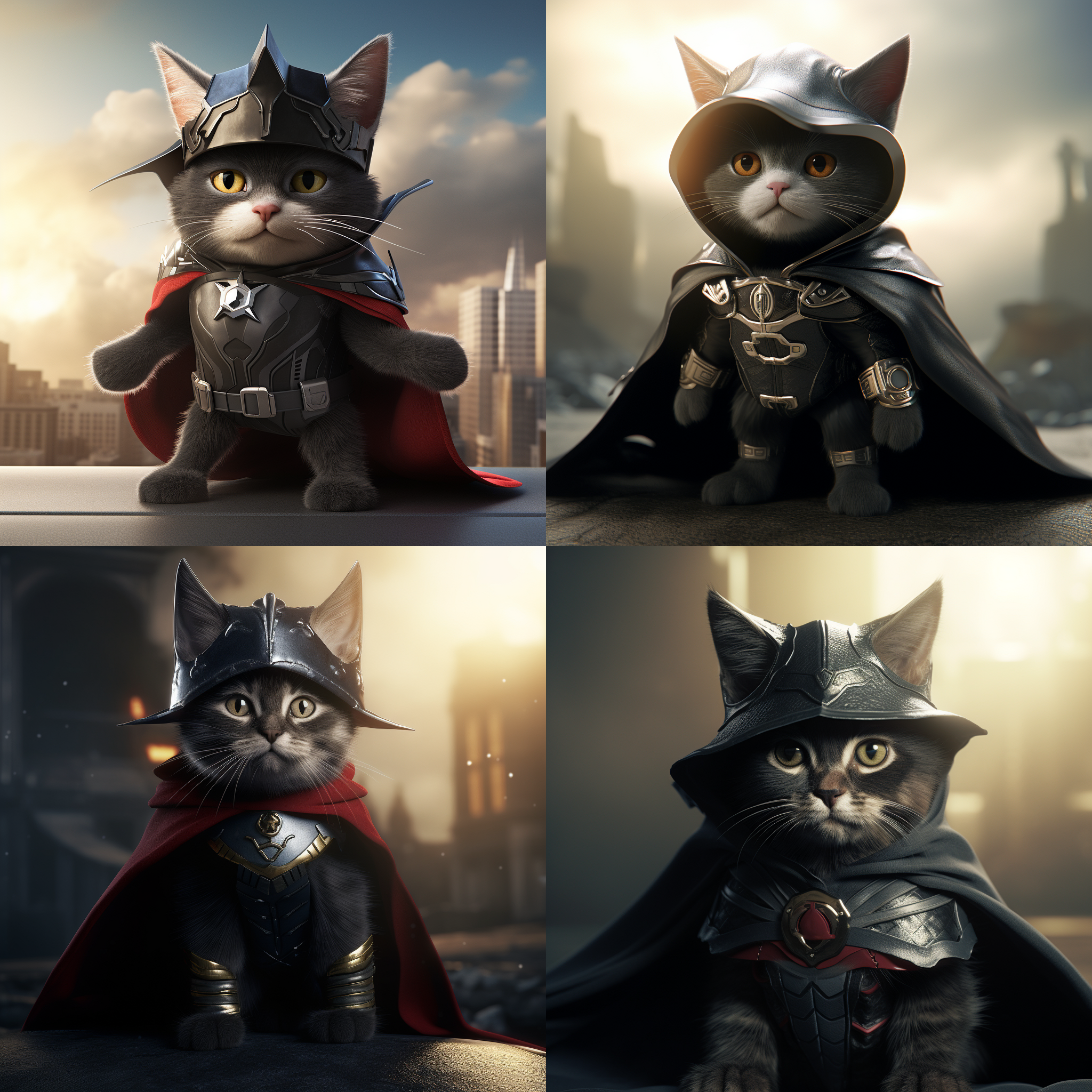 A superhero cat donning a caped crusader's hat, ready to save the day